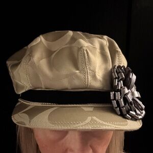 Coach Tan Signature Cadet Cap with Metallic Chain Accent